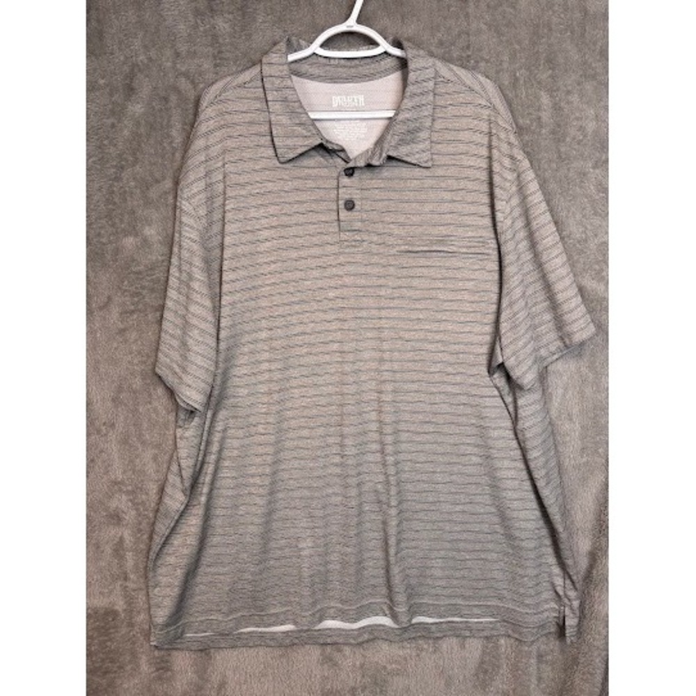 Duluth Trading Co Mens 2XL Relaxed Fit Striped Polo Shirt Grey Zipper Pocket